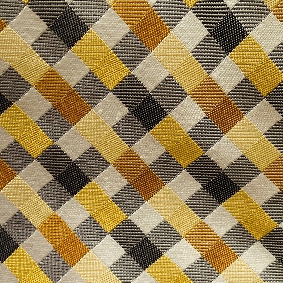 CROFT & BARROW Men's Tie Silk Office Lined Yellow Gray Pattern - Picture 2 of 5